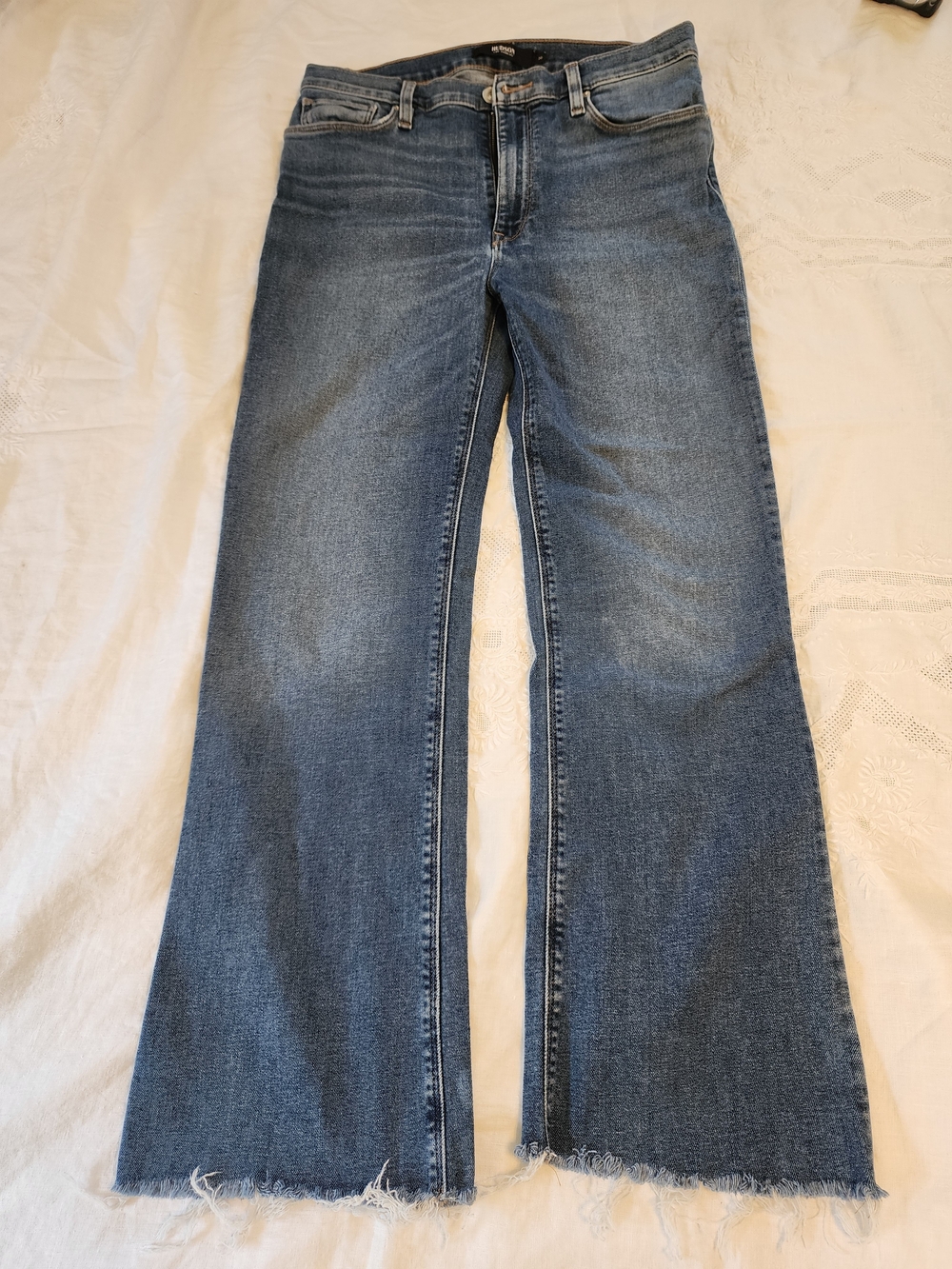 Hudson Jeans Medium Blue Distressed-Hem Flare Jeans
